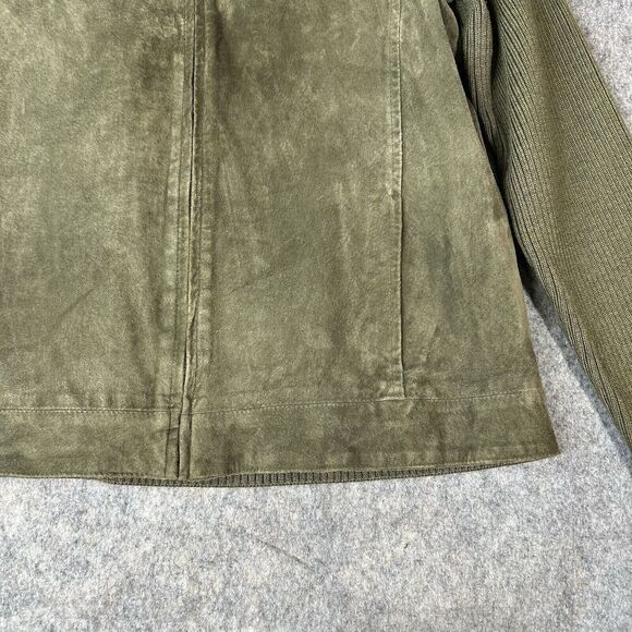 Pendleton Sweater Jacket Black Leather & Merino Wool Zip Front Women's L Olive - Picture 5 of 8